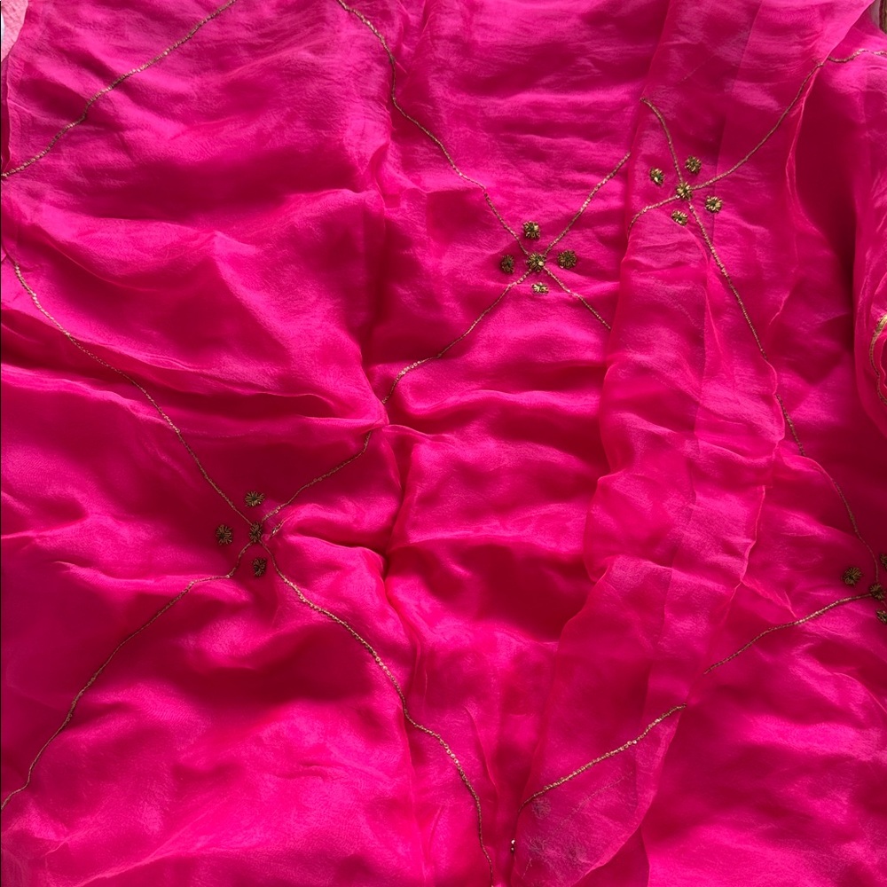 New designer Indian Magenta silk with organza with golden hand embroidered Saree - Picture 6 of 8